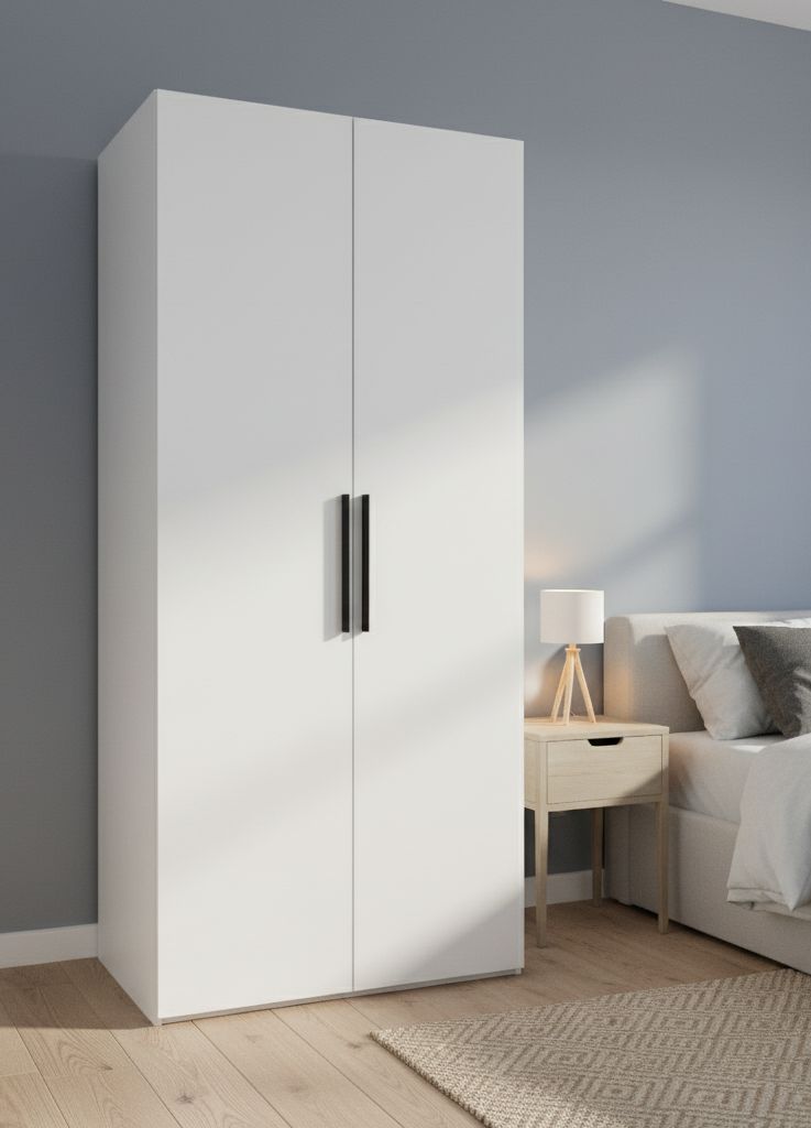 Двухдверные шкафы с полками и штангой