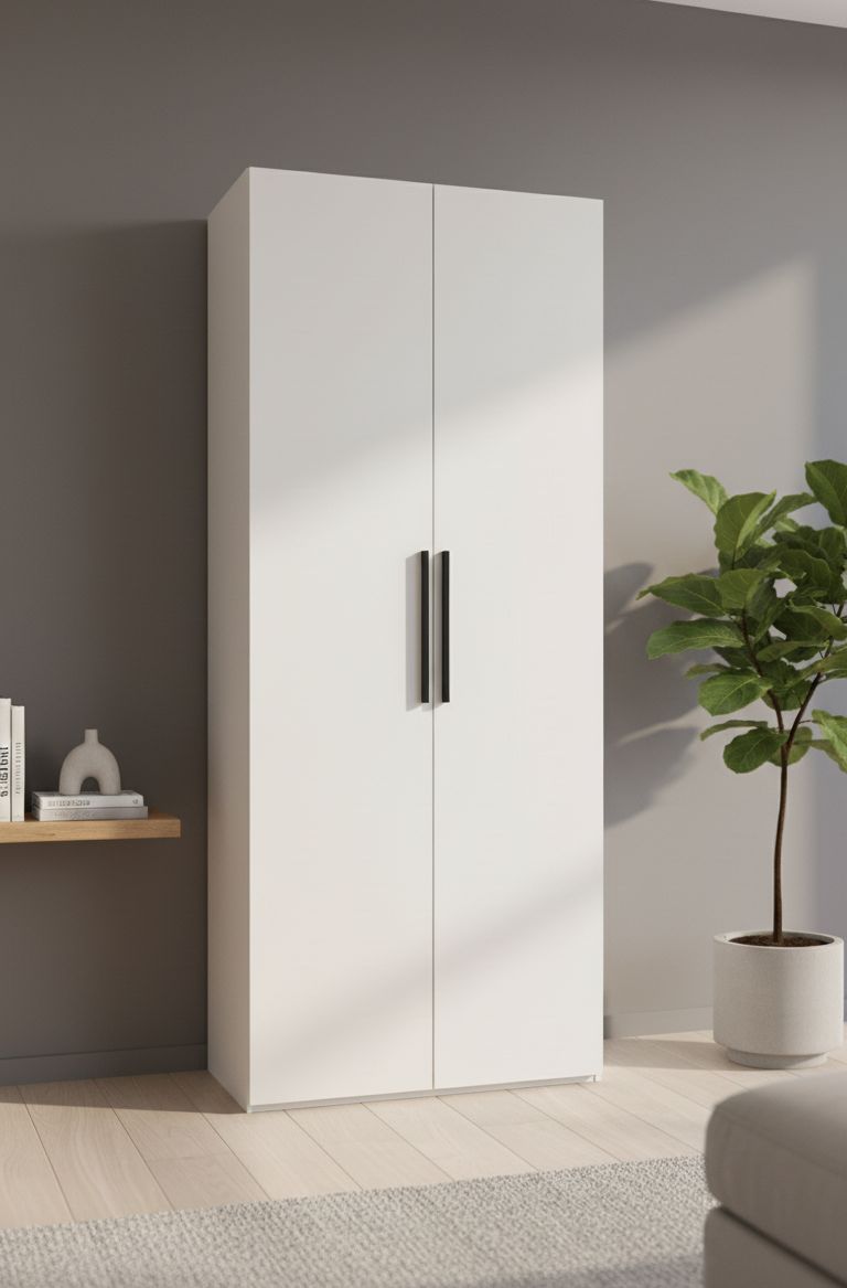 Двухдверные шкафы с полками и штангой